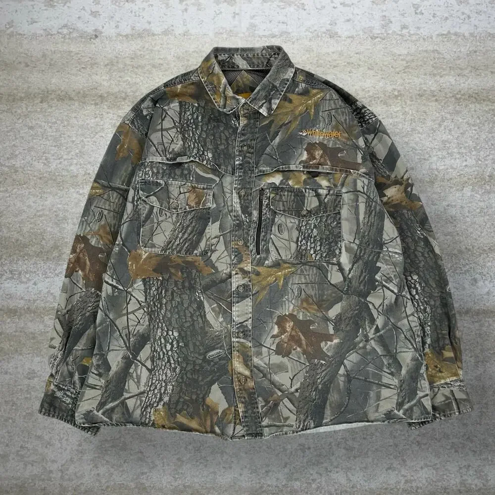 Vintage 90s Realtree Button Up Shirt Mens XL Hunting Camo Cotton Long Sleeve